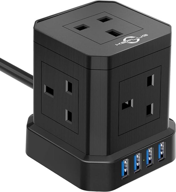 Cube Extension Lead with USB Slots, 5 Way Plug Extension with 4 USB(3.1A)