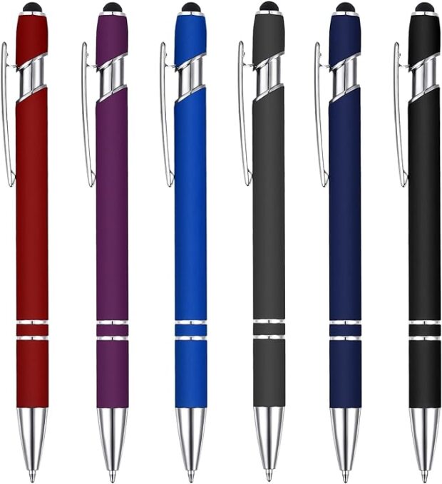 6 Pieces Black Ink Metal Pen Stylus Pen for Touch Screens